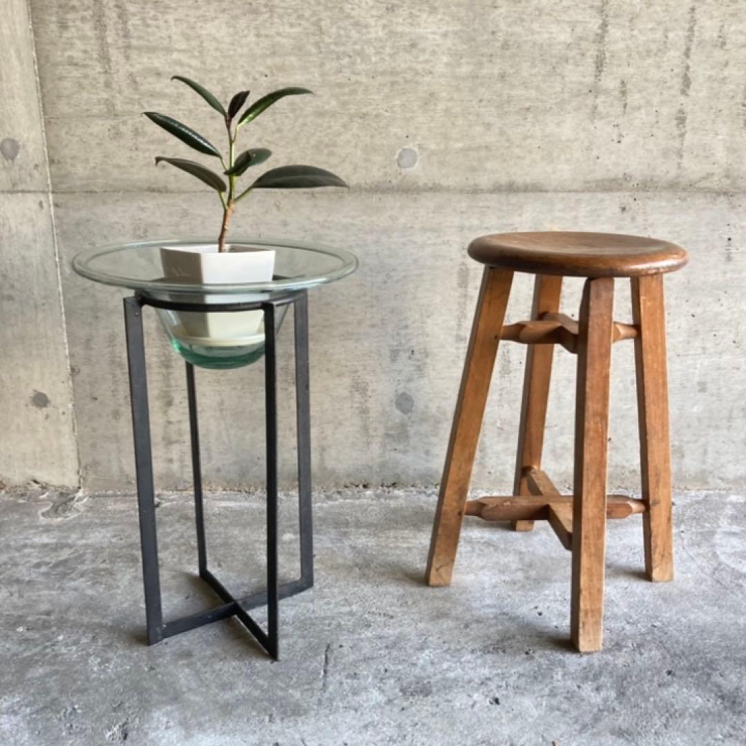 置物 オブジェ 花器 鉢 水盤 ガラス アイアン スタンド 台付 脚付き レトロ