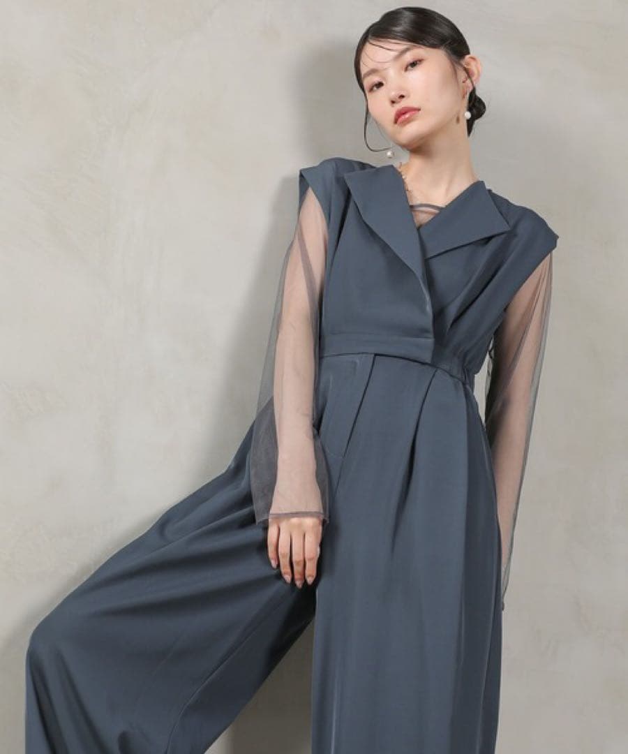 kana カナ シアートップス スタンドアウトカラー オールインワン M ブルー