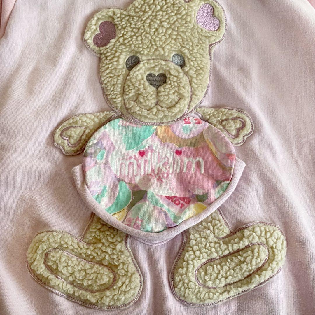 希少　ミルクリーム　パーカー　フーディー　クマ　熊　ピンク　ワッペン　ゆめかわ