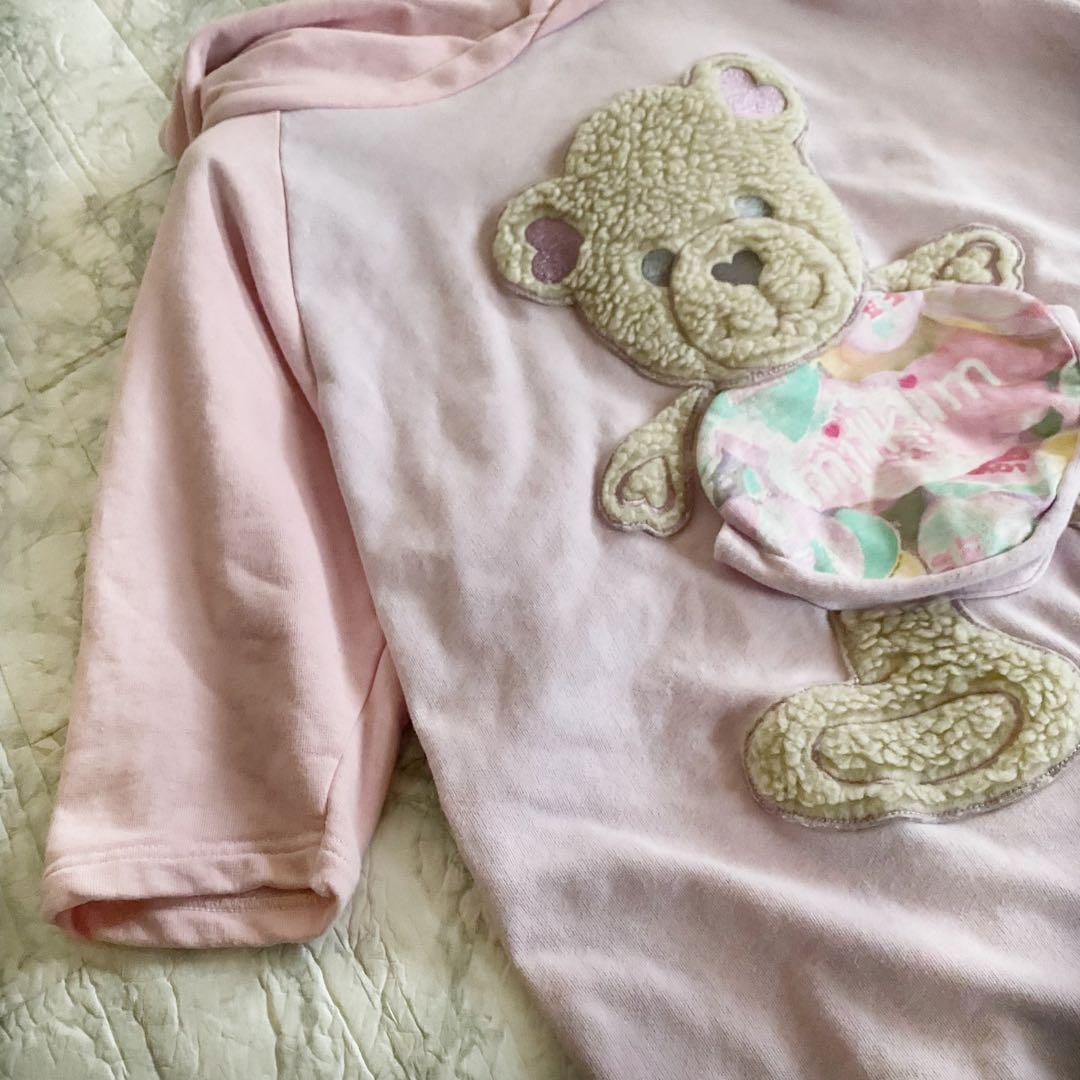 希少　ミルクリーム　パーカー　フーディー　クマ　熊　ピンク　ワッペン　ゆめかわ