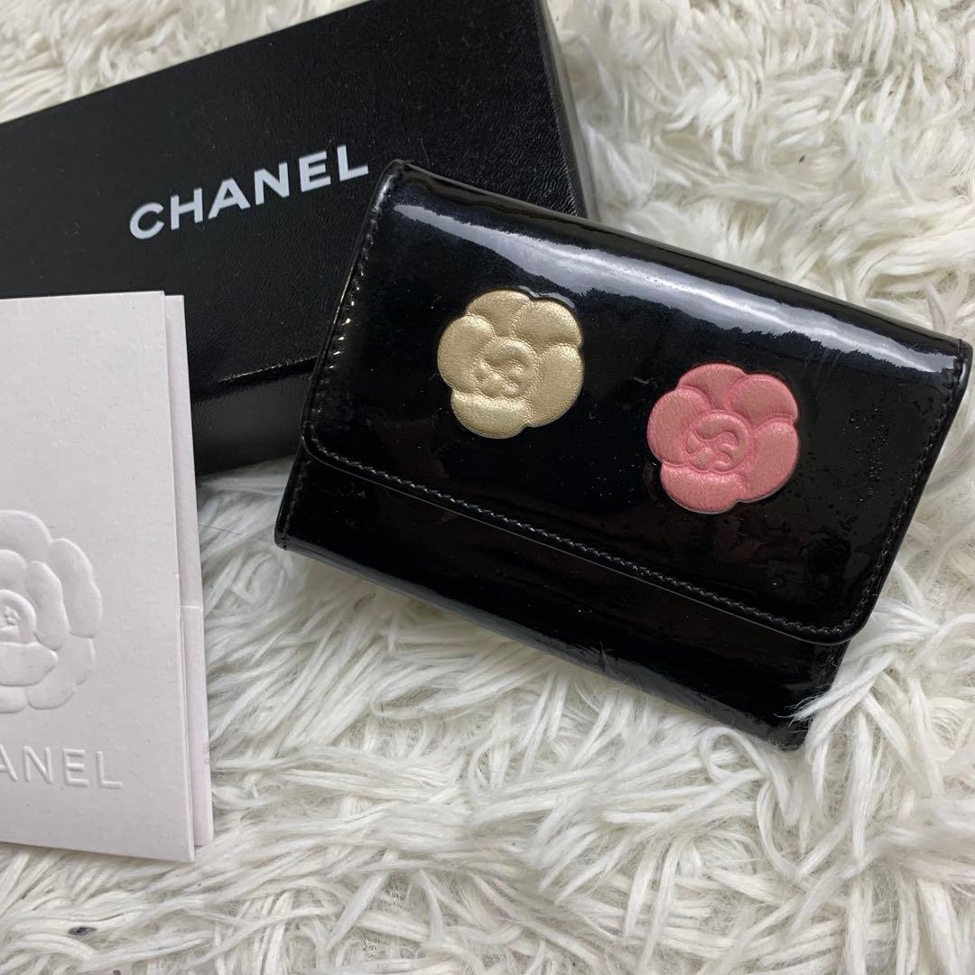 極美品！　シャネル　カメリア　エナメル　キーケース　黒　ブラック