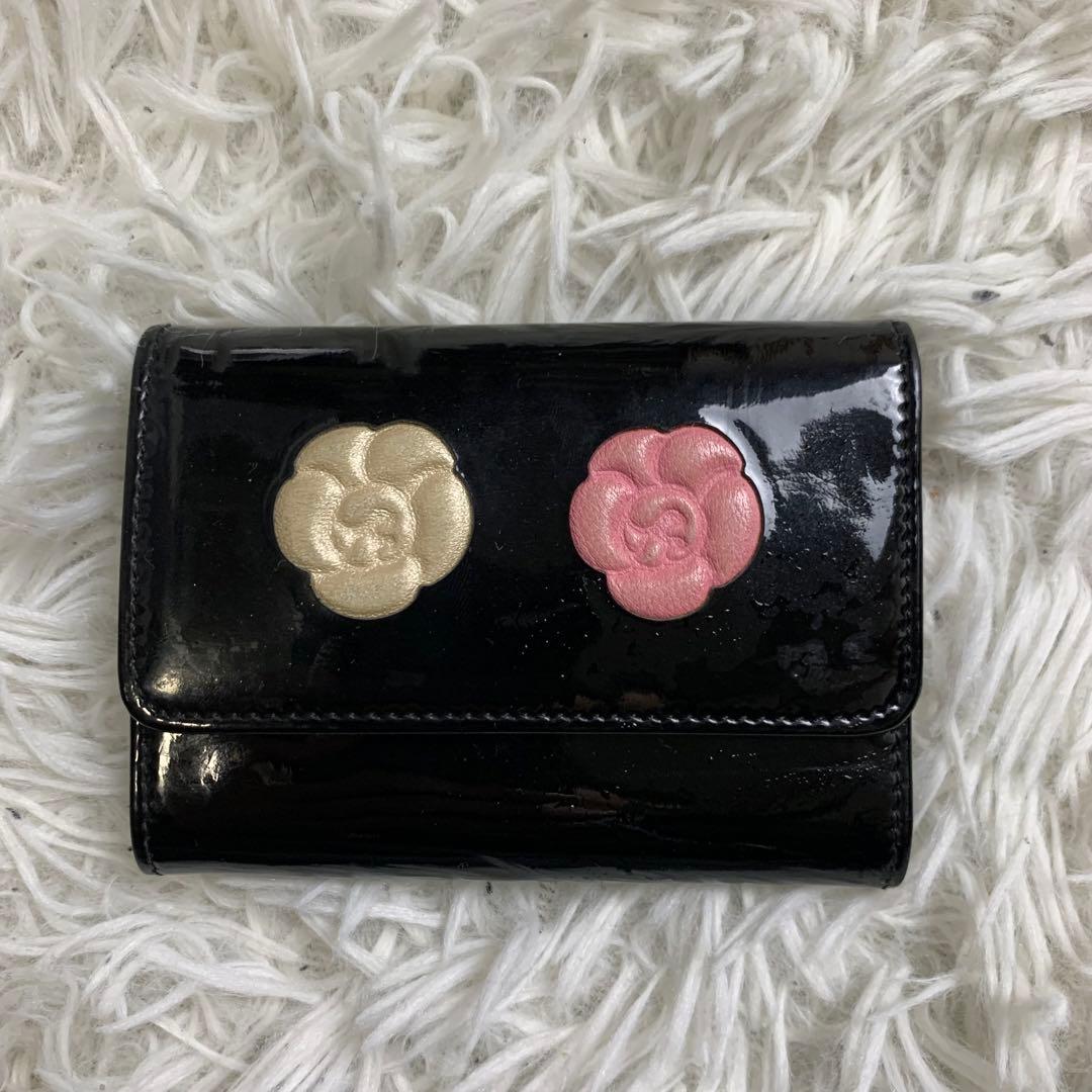 極美品！　シャネル　カメリア　エナメル　キーケース　黒　ブラック