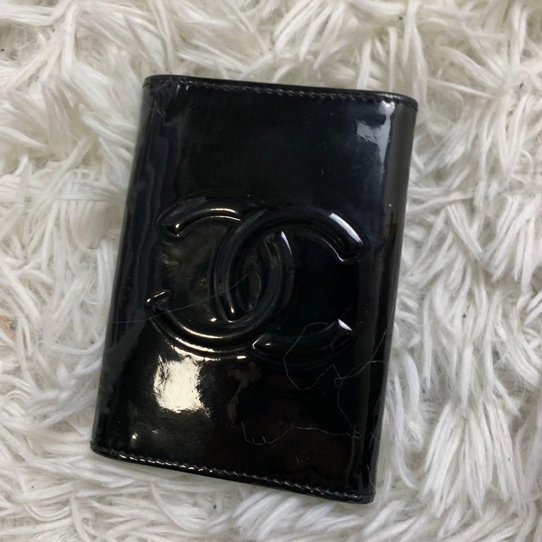 極美品！　シャネル　カメリア　エナメル　キーケース　黒　ブラック