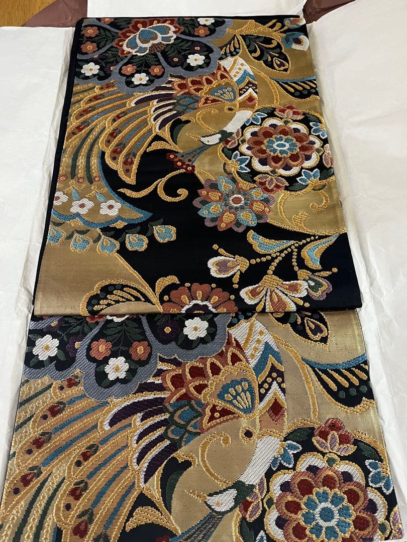 青緑色 花柄 振袖 帯 成人式