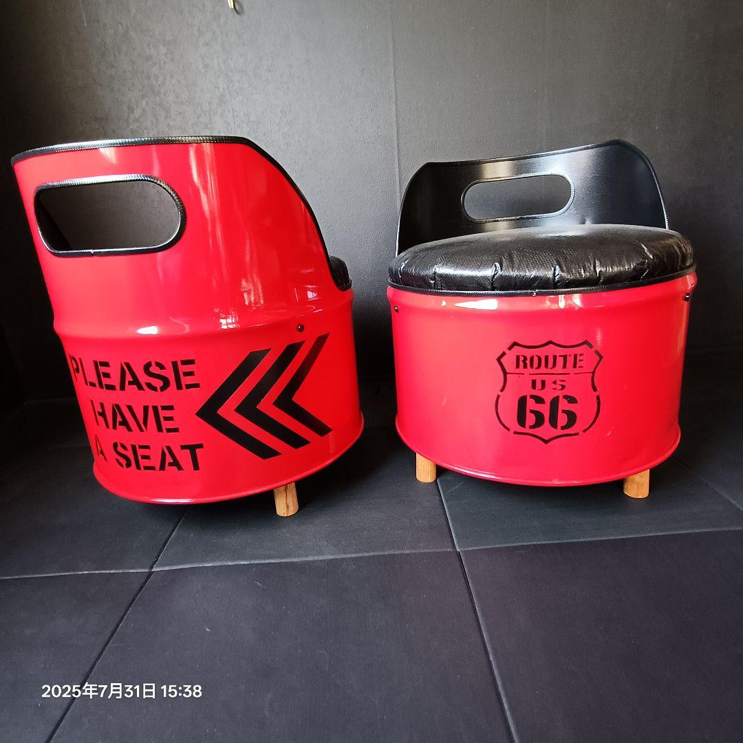 ドラム缶remakeアートチェア！レッドNo.2