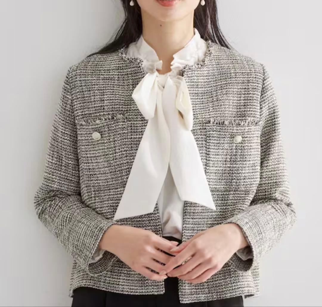 【新品タグ付き・試着のみ】THE SHOP TK ツイードノーカラージャケット