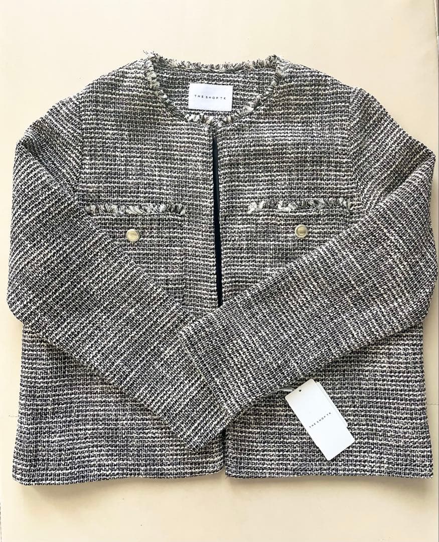 【新品タグ付き・試着のみ】THE SHOP TK ツイードノーカラージャケット