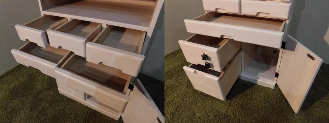 【送料無料・新品】天然木【桐】引出いっぱい★マルチキャビネットチェスト【鍵付】