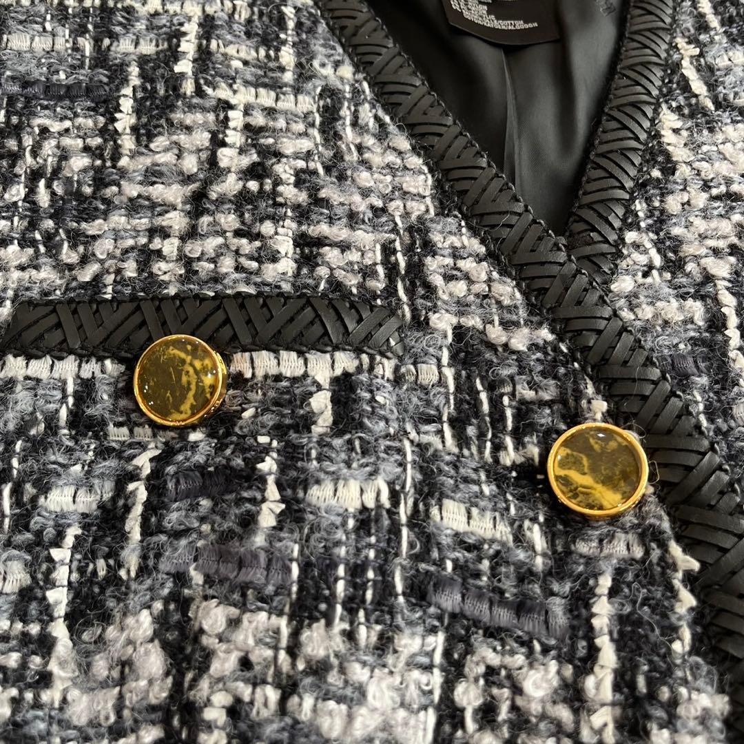 【美品】エスカーダ　ノーカラージャケット　ツイード　ウール　モヘヤ　34