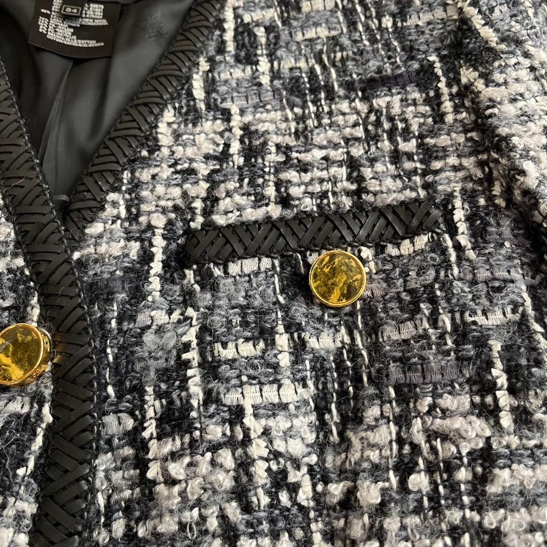 【美品】エスカーダ　ノーカラージャケット　ツイード　ウール　モヘヤ　34