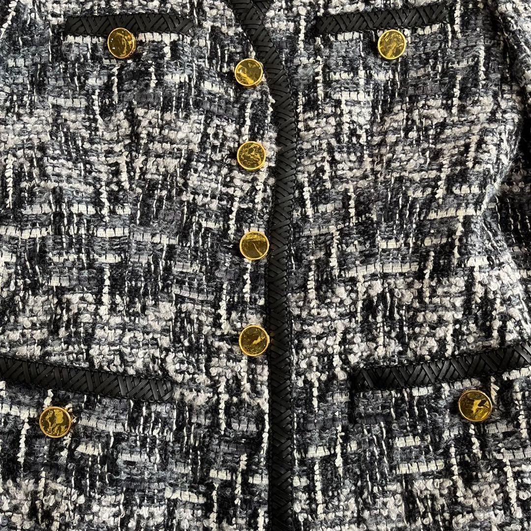 【美品】エスカーダ　ノーカラージャケット　ツイード　ウール　モヘヤ　34