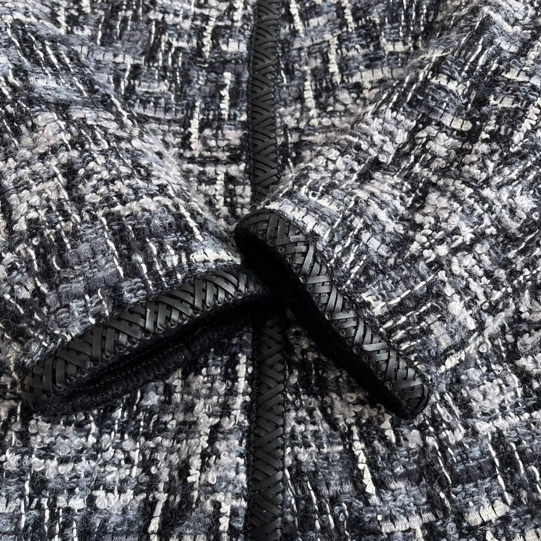 【美品】エスカーダ　ノーカラージャケット　ツイード　ウール　モヘヤ　34