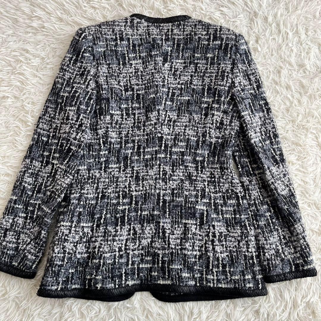 【美品】エスカーダ　ノーカラージャケット　ツイード　ウール　モヘヤ　34