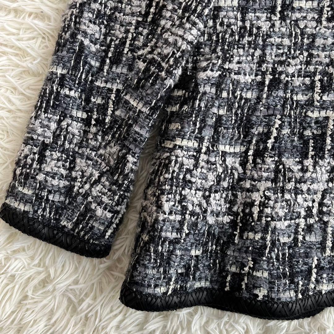 【美品】エスカーダ　ノーカラージャケット　ツイード　ウール　モヘヤ　34