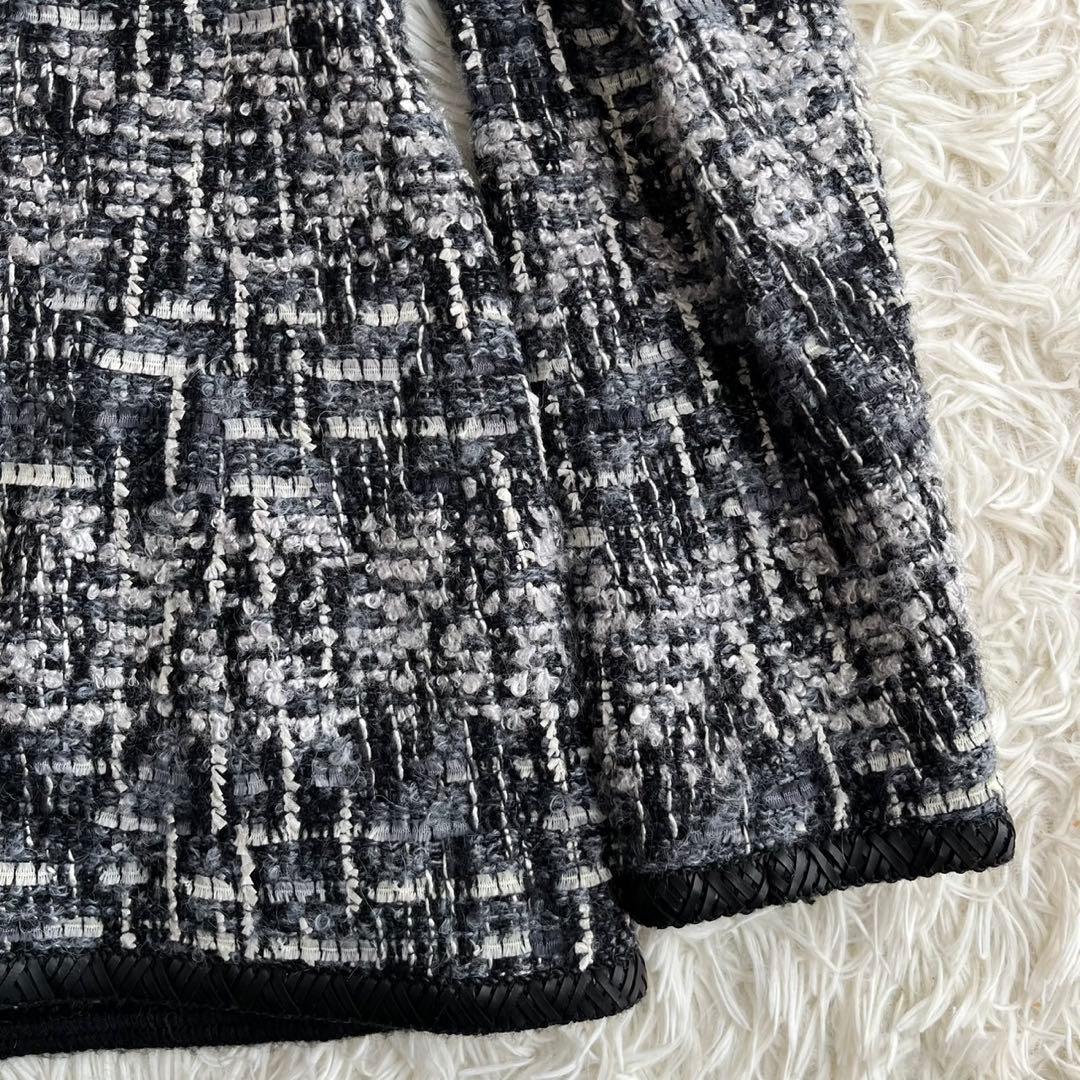 【美品】エスカーダ　ノーカラージャケット　ツイード　ウール　モヘヤ　34