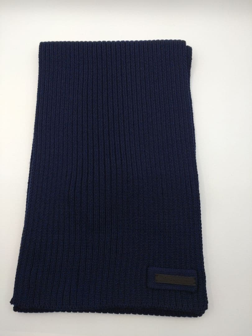 【新品】リブ編み　ウールマフラー　プラダ ネイビー