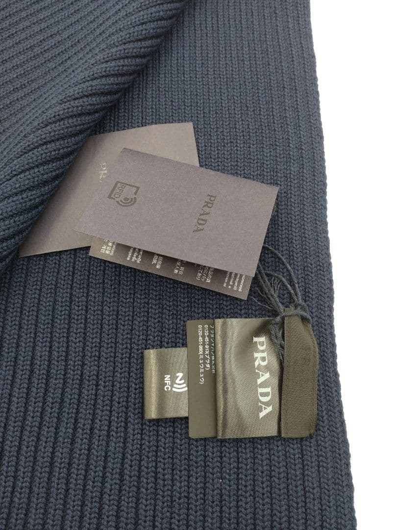 【新品】リブ編み　ウールマフラー　プラダ ネイビー