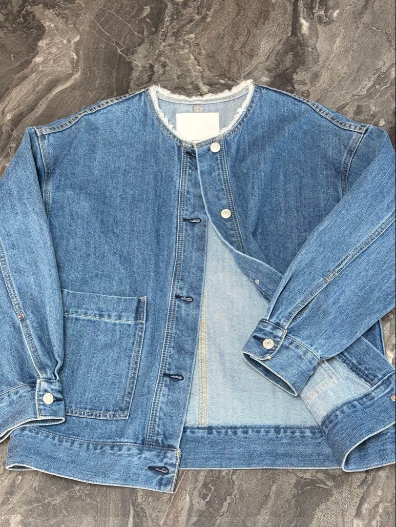 SHIPS any ノーカラーデニムブルゾン