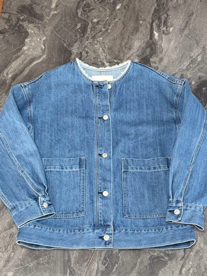 SHIPS any ノーカラーデニムブルゾン