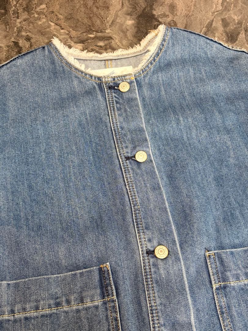 SHIPS any ノーカラーデニムブルゾン