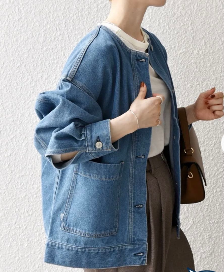 SHIPS any ノーカラーデニムブルゾン