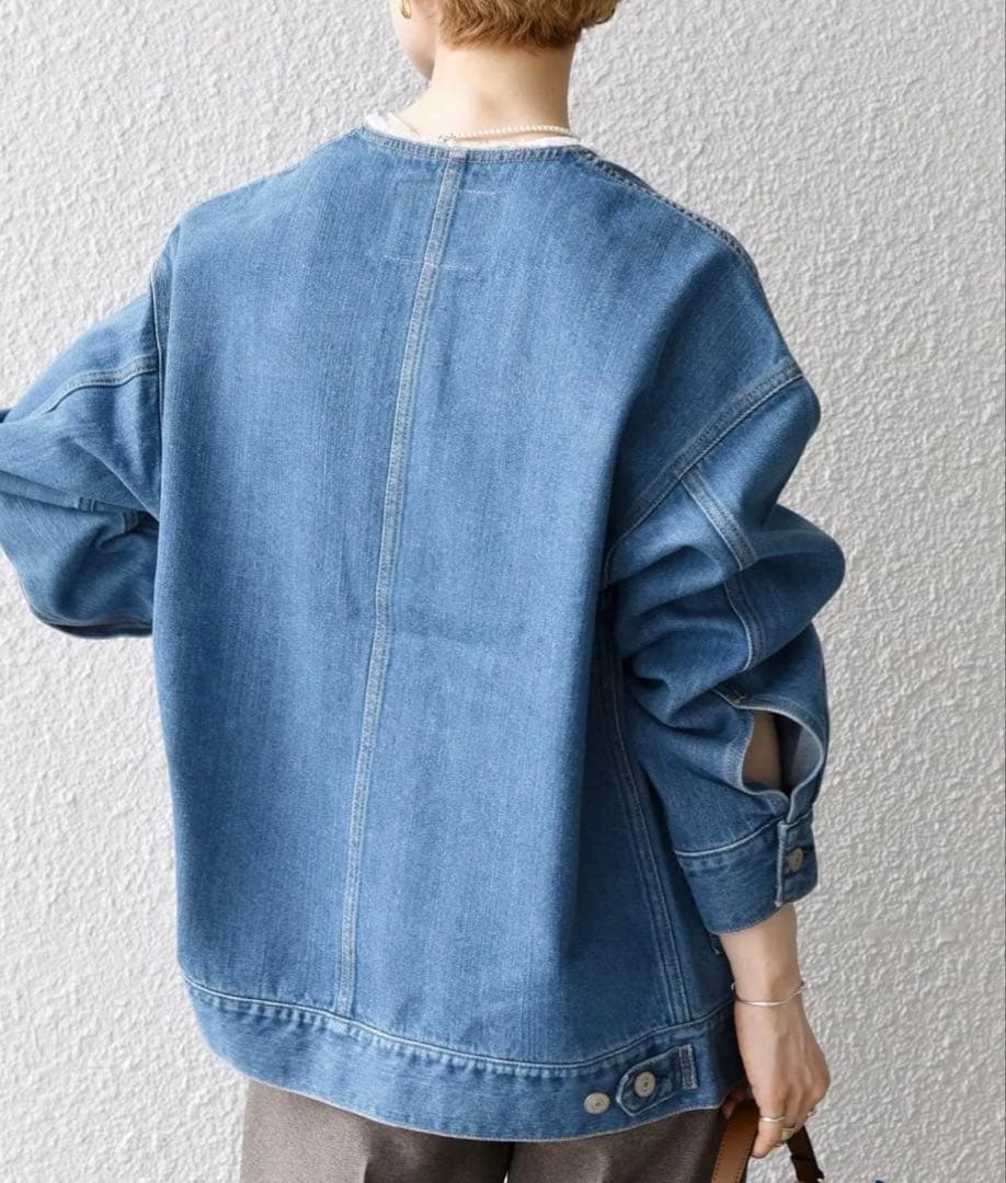 SHIPS any ノーカラーデニムブルゾン