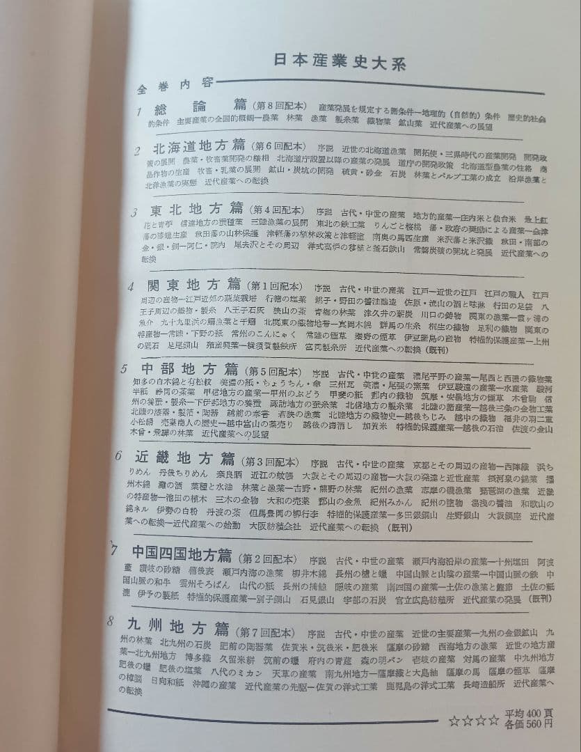 日本産業史大系 ３，４，５，６，７、８　地方史研究協議会編 東京大学出版会　古書
