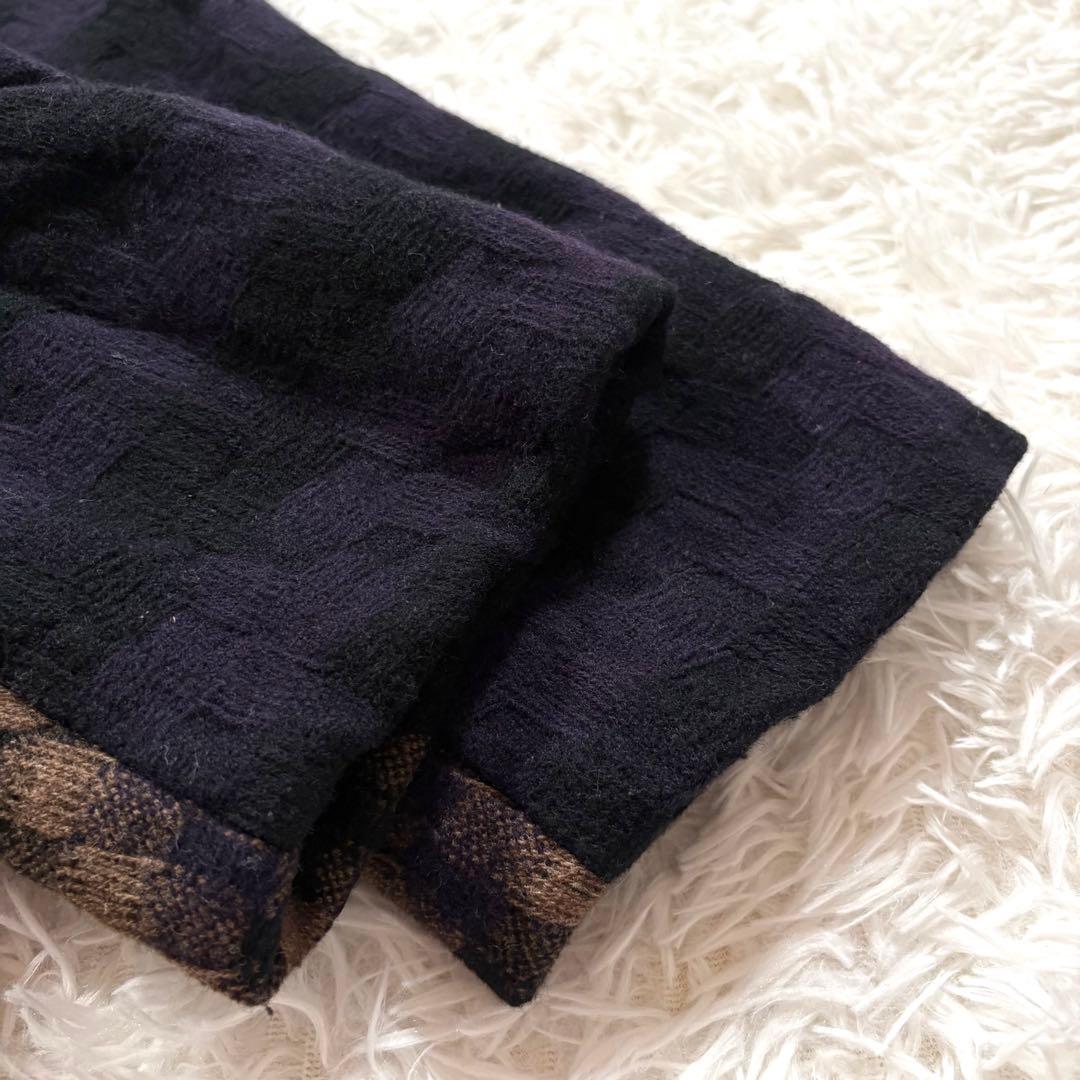 慈雨　ジウ　ストライプ　チェック　ウール　デザイン◎ コート　40