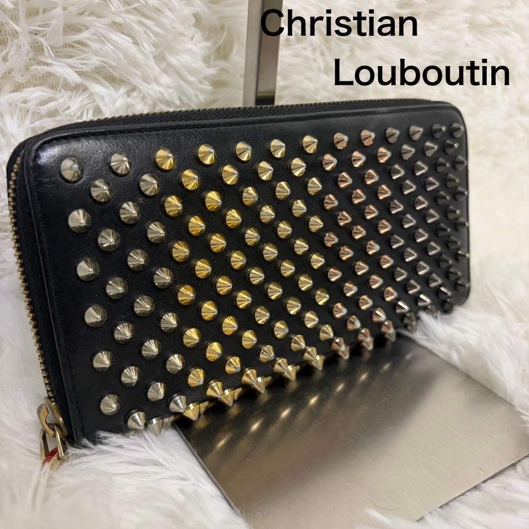 クリスチャンルブタンパネトーネ グラデーションスタッズ ラウンドジップ長財布