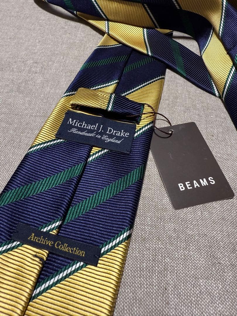 【新品】Drake's／BEAMS F別注品／マルチブロックストライプ／英国製