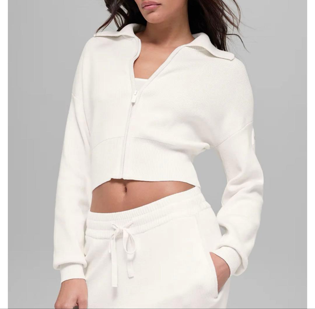 【正規品】alo Scholar Knit クロップド フルジップジャケット