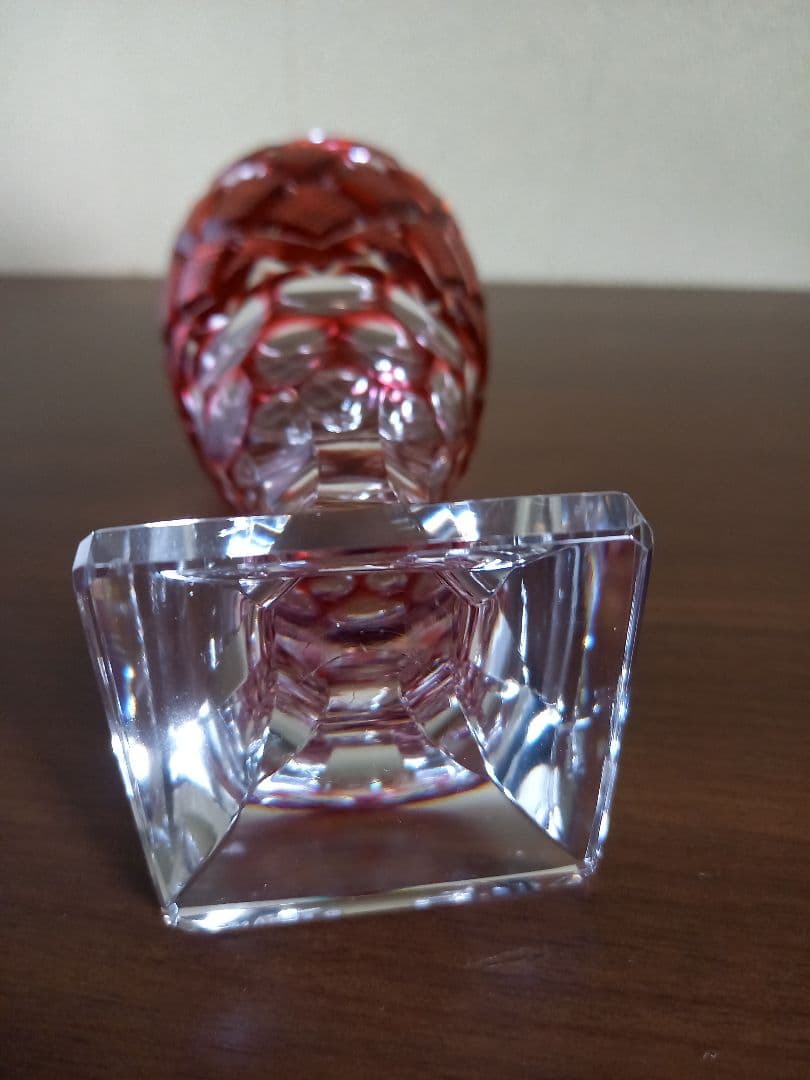 島津 薩摩切子　脚付杯　金赤