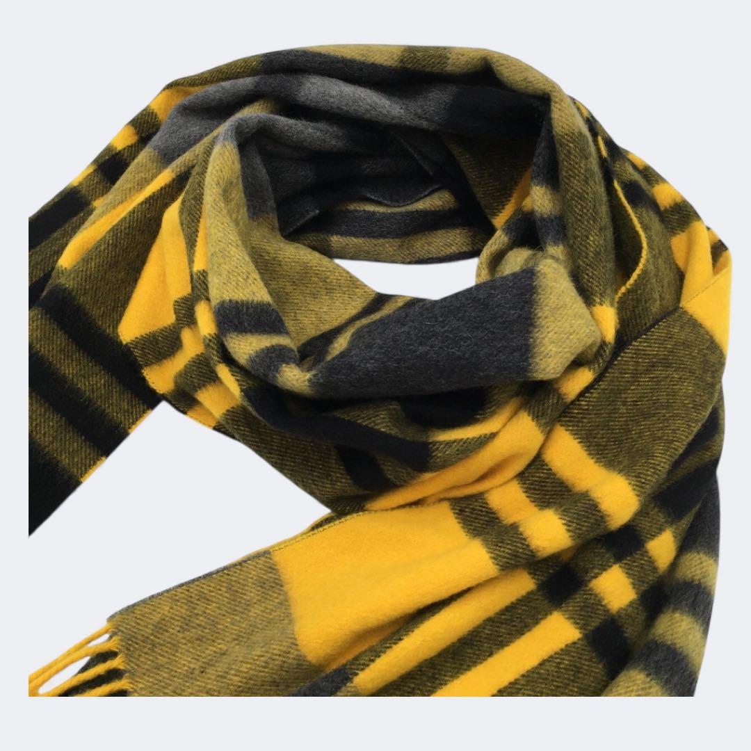 美品！ ジュシュアエリス カシミヤ 大判 チェック柄マフラー ストール イエロー
