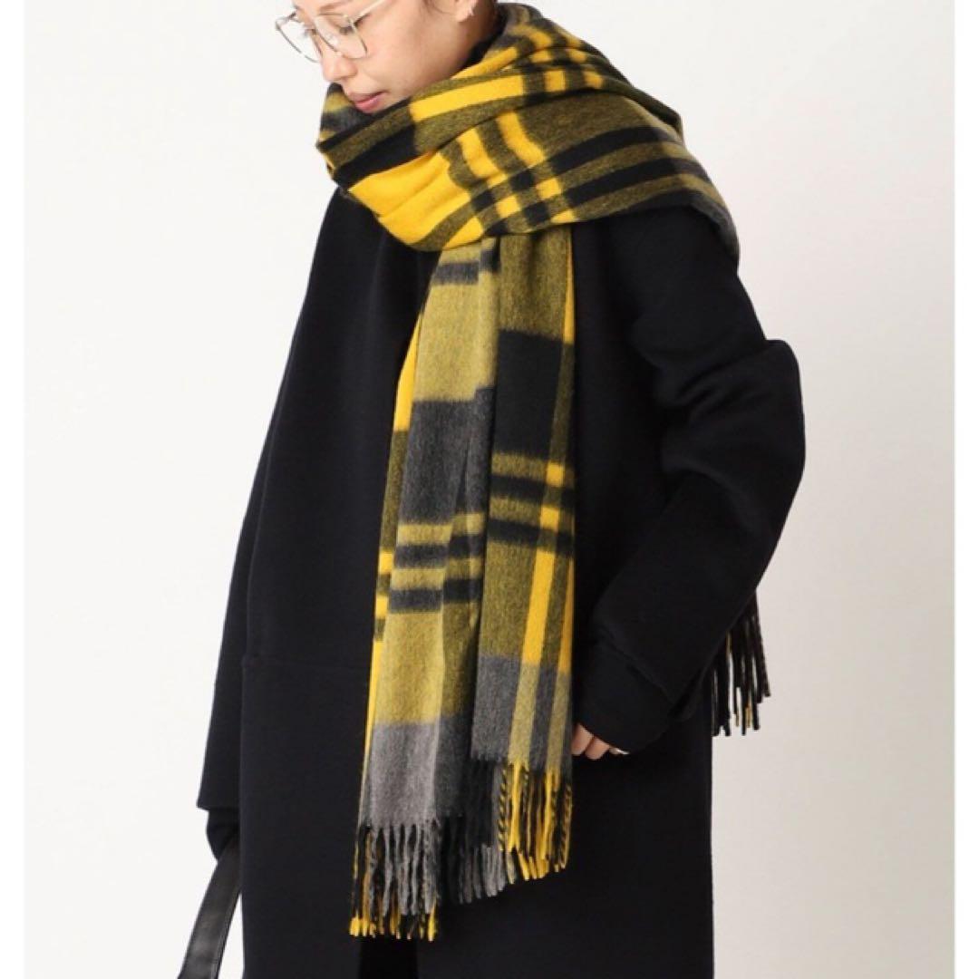 美品！ ジュシュアエリス カシミヤ 大判 チェック柄マフラー ストール イエロー