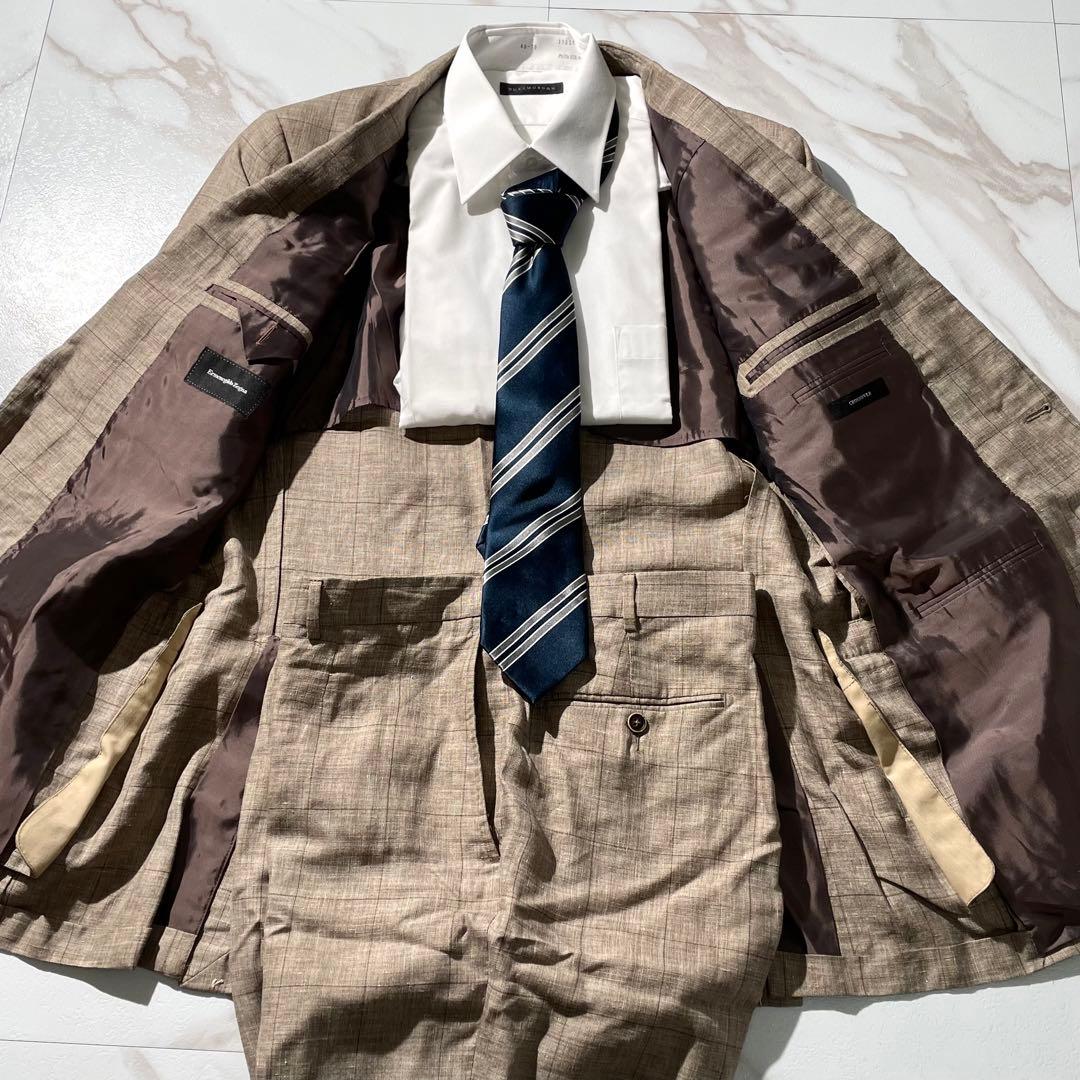 極美品✨ エルメネジルドゼニア スーツ セットアップ チェック柄 リネン×シルク