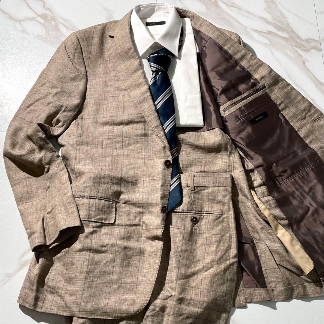 極美品✨ エルメネジルドゼニア スーツ セットアップ チェック柄 リネン×シルク