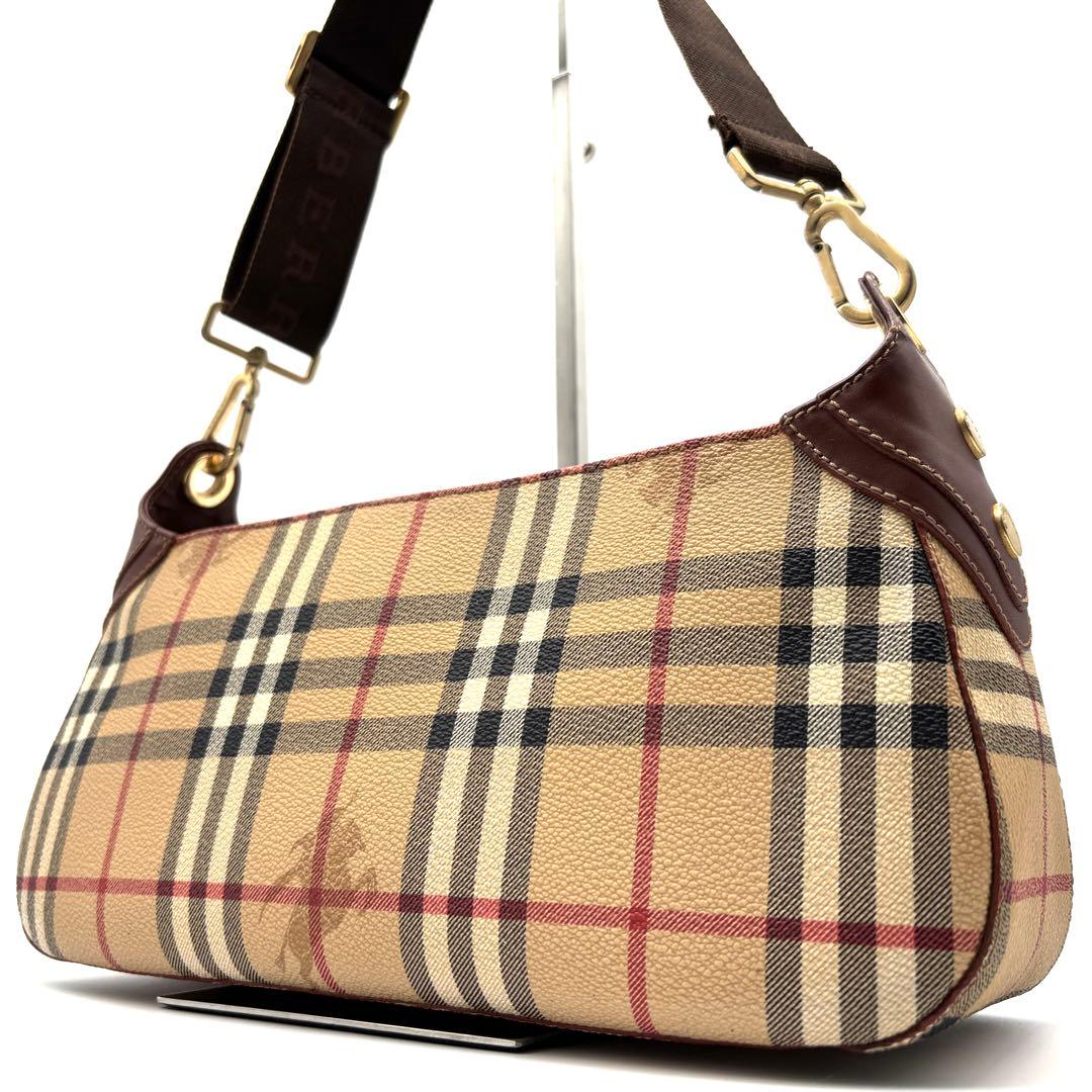 美品 バーバリー ワンショルダー ノバチェック シャドーホース PVC レザー