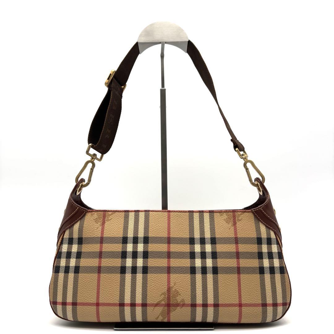 美品 バーバリー ワンショルダー ノバチェック シャドーホース PVC レザー