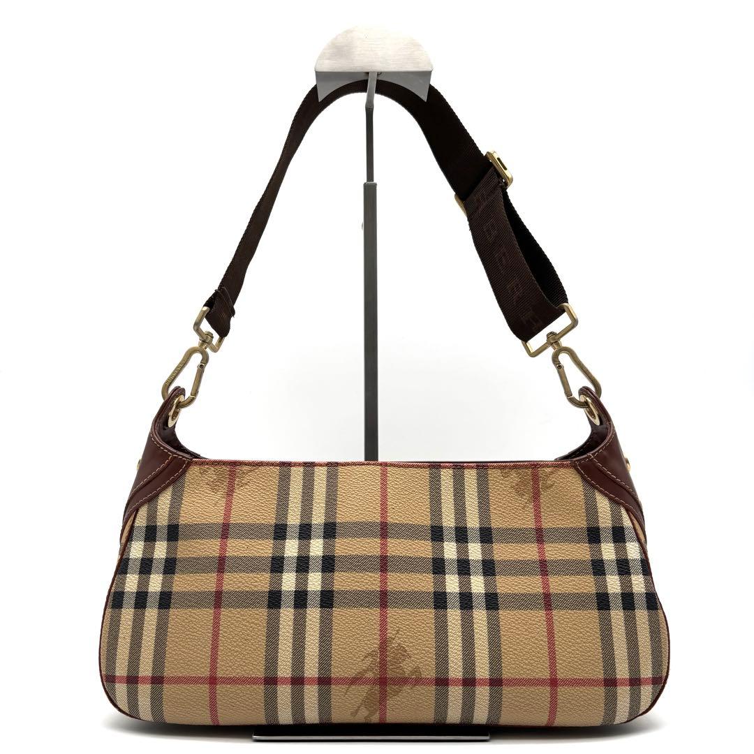 美品 バーバリー ワンショルダー ノバチェック シャドーホース PVC レザー