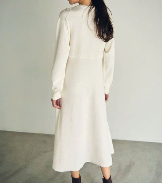 新品 グレースコンチネンタル エスニック刺繍ニットワンピース ホワイト 36