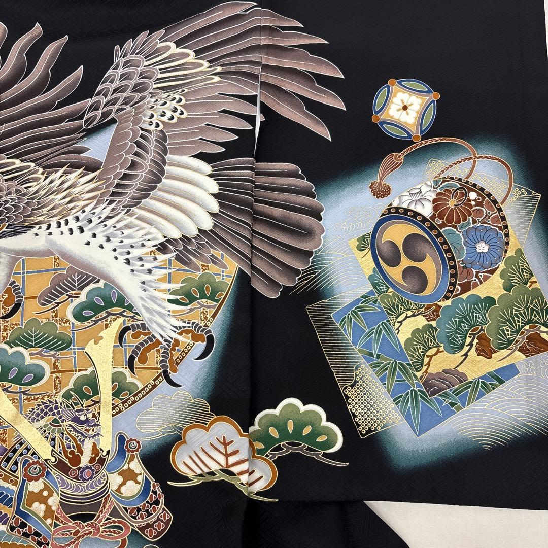 まいく　正絹産着祝着京友禅、豪華本金彩仕様、特選大鷹に大将兜龍祝い文