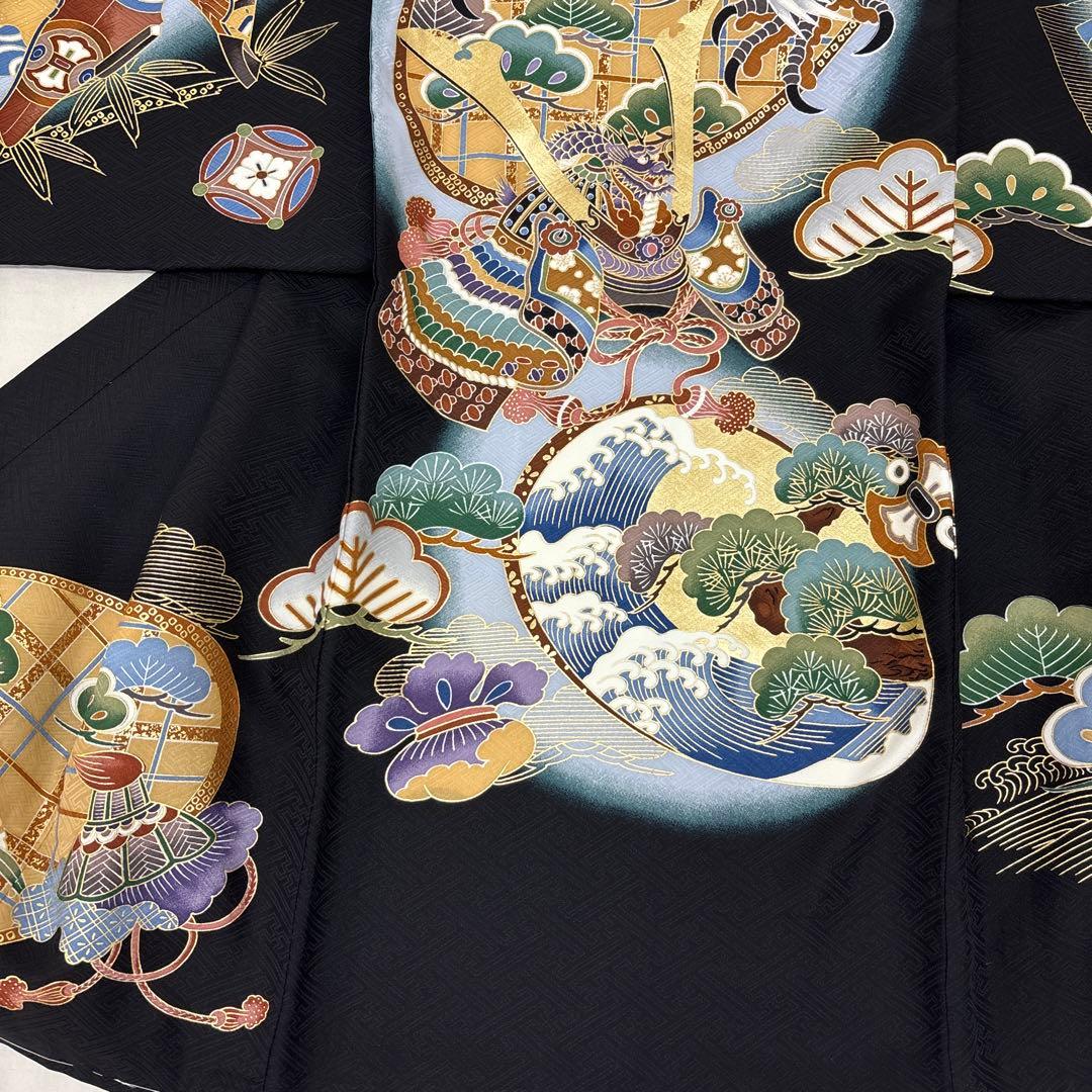 まいく　正絹産着祝着京友禅、豪華本金彩仕様、特選大鷹に大将兜龍祝い文