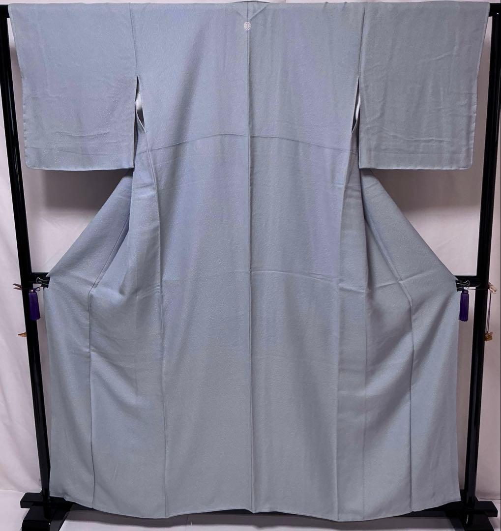 b331 正絹　袷　色無地　一つ紋　グレー　未使用しつけ付極美品　着物