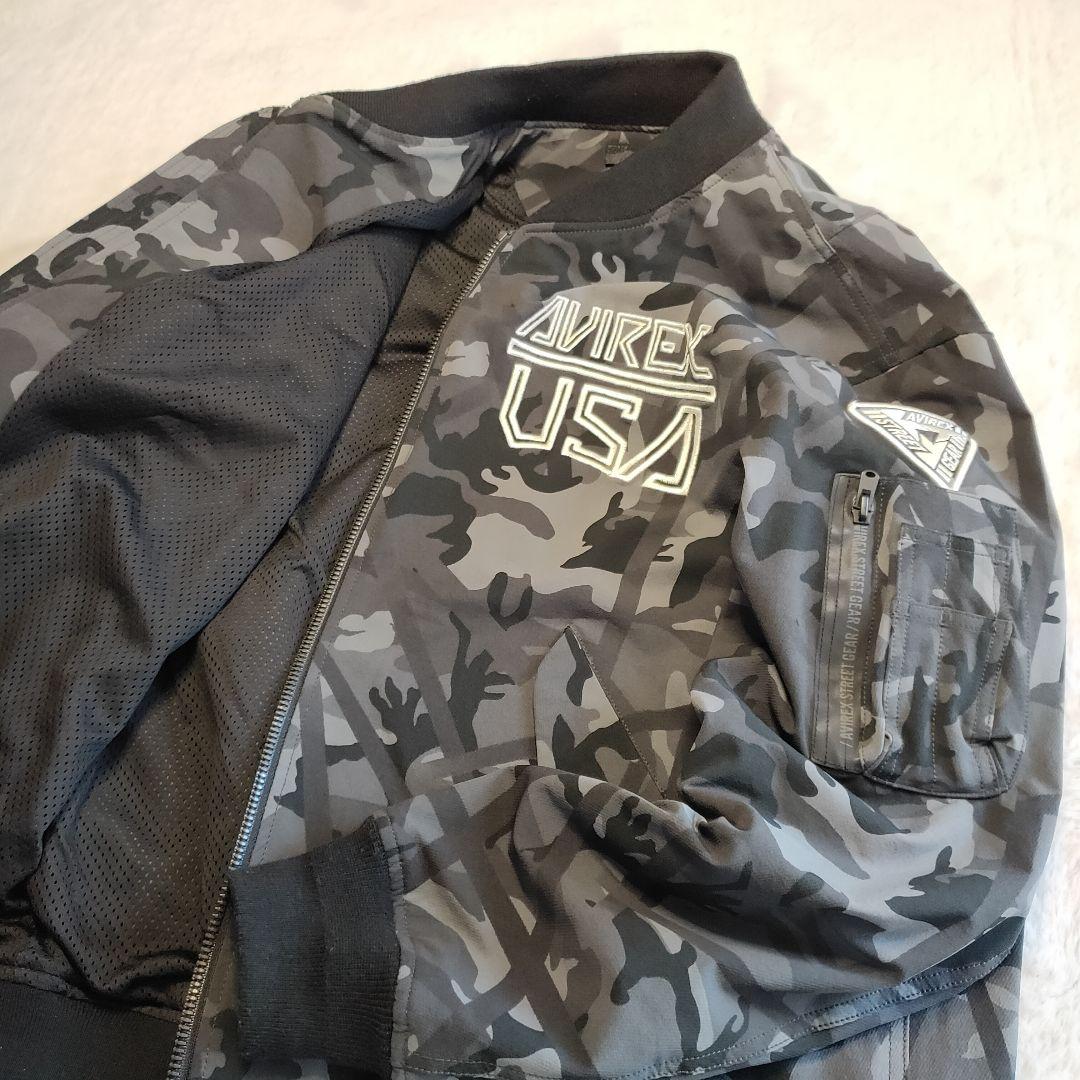 【美品】AVIREX MA-1 ミリタリージャケット 迷彩 ブラック 刺繍