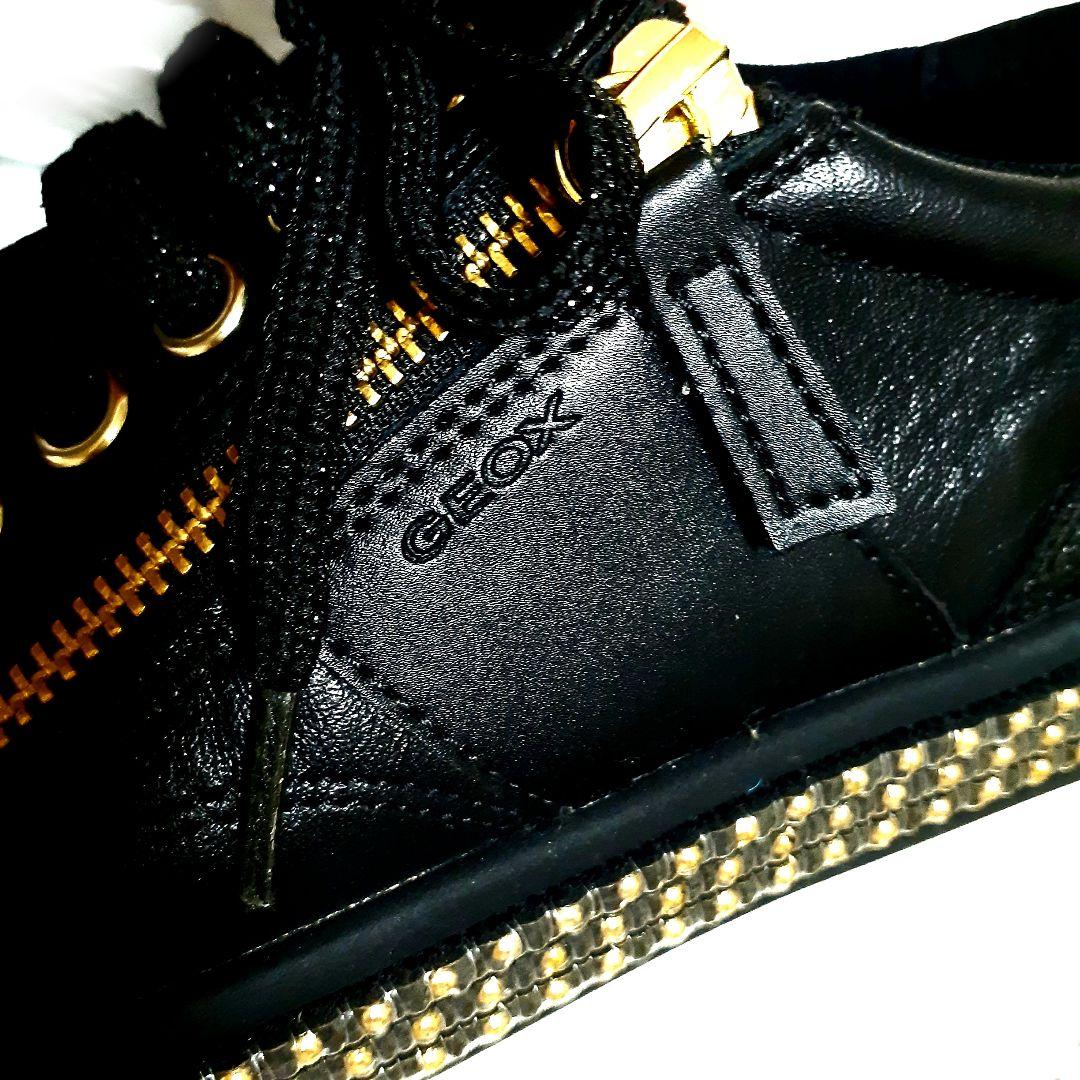 専用 限定⭐GEOX✫本革 スタッズ✫グリッター スニーカー 36 黑 入手困難