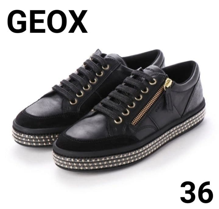 専用 限定⭐GEOX✫本革 スタッズ✫グリッター スニーカー 36 黑 入手困難