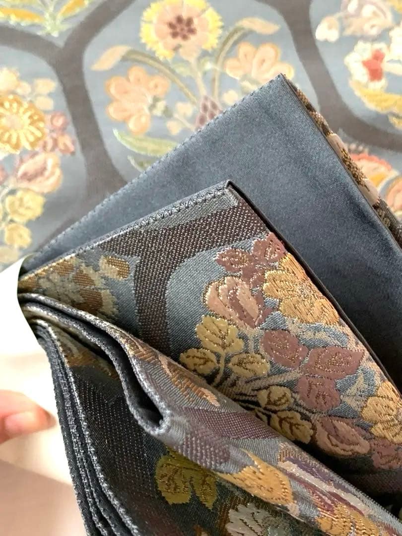 超美品☆新品未使用♪古典的ブルーグレーの豪華袋帯/京都大丸お誂