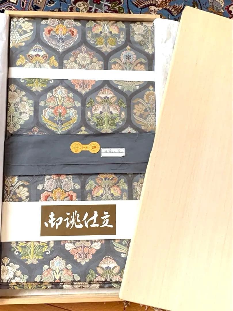 超美品☆新品未使用♪古典的ブルーグレーの豪華袋帯/京都大丸お誂