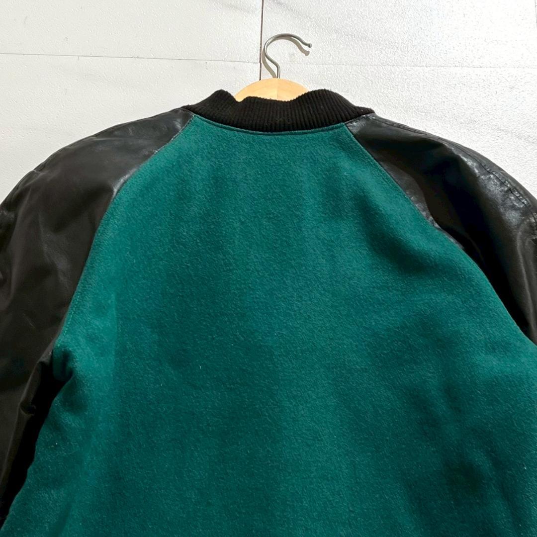 希少70s　ヴィンテージ　スタジャン　袖レザー　ウールメルトン　キルティング　緑