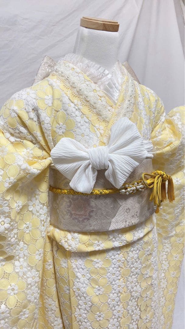 レース花柄 黄色 振袖　振袖フルセット　振袖 成人式　　振袖セット